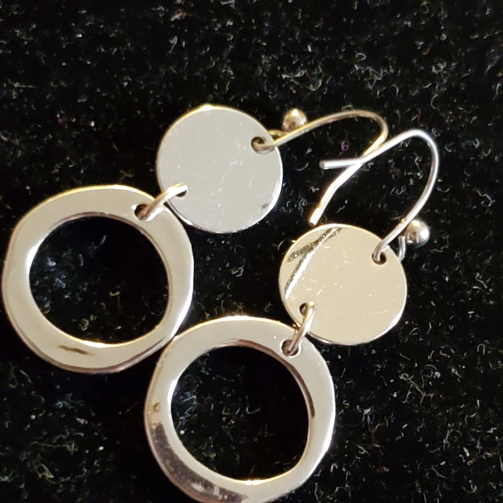 Silvertone Circles Dangle Earrings - image 1